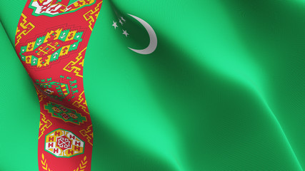 Turkmenistan flag waving loop. Turkmen flag blowing on wind.