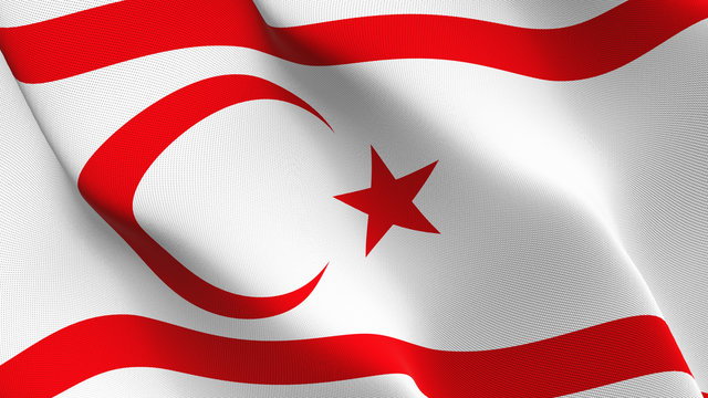 Turkish Republic of Northern Cyprus flag waving loop. Northern Cypriot flag blowing on wind.