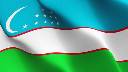 Uzbekistan flag waving loop. Uzbekistani flag blowing on wind.