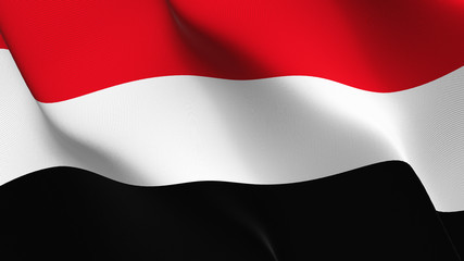 Naklejka premium Yemen flag waving loop. Yemeni flag blowing on wind.