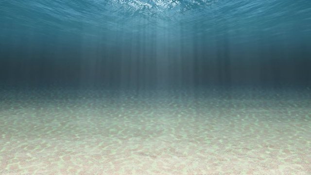 Underwater background loop. Animation of ripple patterns on the sea floor and sunlight shining though the ocean surface. 