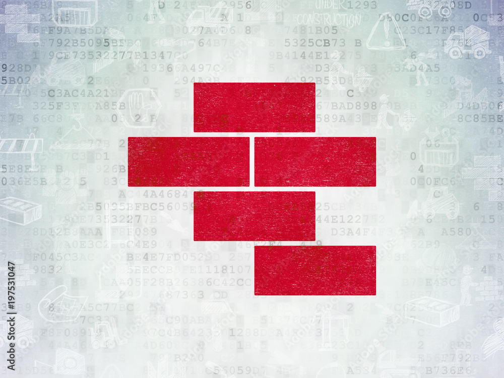 Aufkleber building construction concept: painted red bricks icon on digital data paper background with hand dr