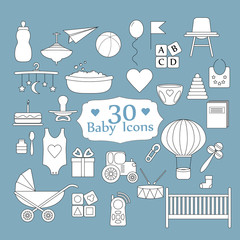 Big Web icon set. Baby, toys, feed and care. 30 ready to use isolated icons.