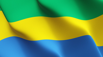 Gabon flag waving loop. Gabonese flag blowing on wind.