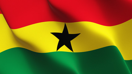 Ghana flag waving loop. Ghanaian flag blowing on wind.