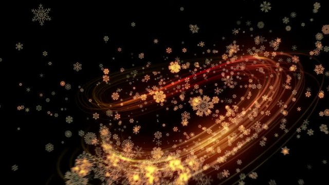 Christmas or winter holiday snowflake light trails. Loop section from 11:00 to 22:00. Gold version. In 4K and HD.