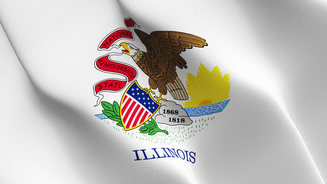 Illinois US State flag waving loop. United States of America Illinois flag blowing on wind.