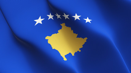 Kosovo flag waving loop. Kosovan flag blowing on wind.