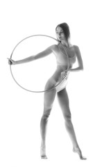 photo of a girl with a gymnastic hoop, isolated on white background