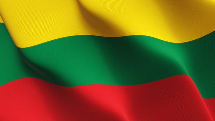 Lithuania flag waving loop. Lithuanian flag blowing on wind.