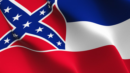 Mississippi US State flag waving loop. United States of America Mississippi flag blowing on wind.