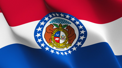 Missouri US State flag waving loop. United States of America Missouri flag blowing on wind.