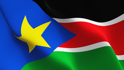 South Sudan flag waving loop. South Sudanese flag blowing on wind.