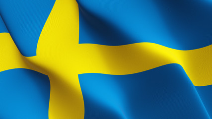Sweden flag waving loop. Swedish flag blowing on wind.