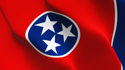 Tennessee US State flag waving loop. United States of America Tennessee flag blowing on wind.