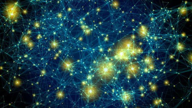 Connections form world network. Loops: 0:00-42:00, 10:15-31:15, 35:00-end. Globe on left with copy space. Point brightness represents city population size. Global communication, internet, social media