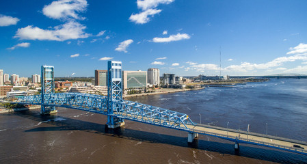 Aerial view of Jacksonville Bridge and skyline, Florida, USA