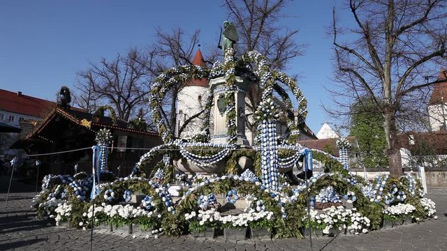 Osterbrunnen, easter egg fountain, Ingolstadt, Bavaria, Germany.