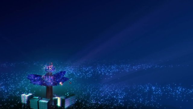 Magical Growing Christmas Tree with loop section between 17:00-26:00. Tree at left, Merry Christmas text at right. Blue version. In 4K and HD.