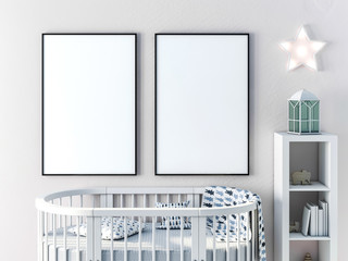 Frame poster mock up in child bedroom 3d rendering