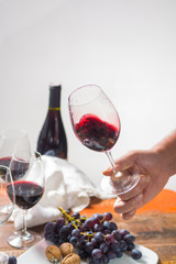 Professional red wine tasting event with high quality wine glasses and wine accessories