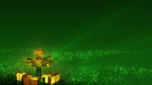 Magical Growing Christmas Tree with loop section between 17:00-26:00. Tree at left, Merry Christmas text at right. Green version. In 4K and HD.