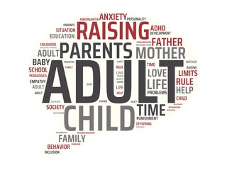 Fototapeta premium ADULT - image with words associated with the topic RAISING CHILDREN, word, image, illustration