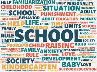 Obraz premium SCHOOL - image with words associated with the topic RAISING CHILDREN, word, image, illustration