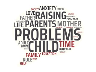 Obraz premium PROBLEMS - image with words associated with the topic RAISING CHILDREN, word, image, illustration