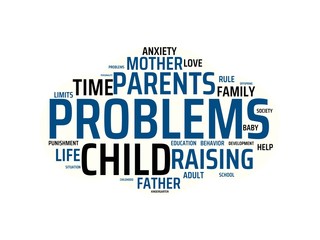 PROBLEMS - image with words associated with the topic RAISING CHILDREN, word, image, illustration