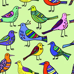 Foto op Canvas Seamless pattern with cartoon cute birds © Yuliya