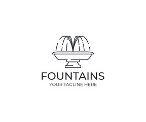Water jet fountain logo template. Linear fountain silhouette vector design. Water splash logotype