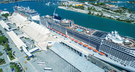 Crusise Ships docked in Miami Port, Florida