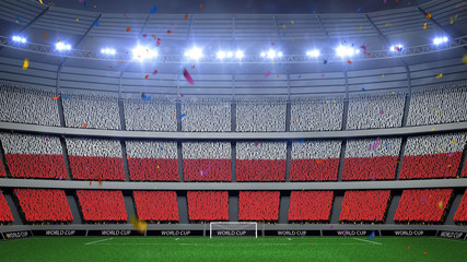 Fototapeta premium Poland national football team flags on fans baners at stadium