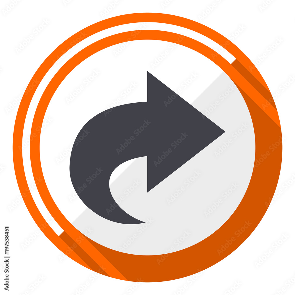 Aufkleber Next flat design vector web icon. Round orange internet button isolated on white background.
