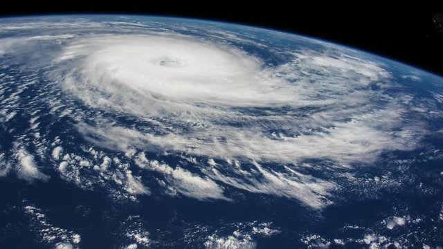 The hurricane storm over the ocean., satellite view.