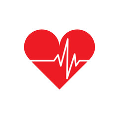 Red heart with heartbeat symbol on it, isolated vector icon.