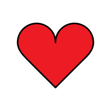Red heart with black outline. Vector icon, isolated.