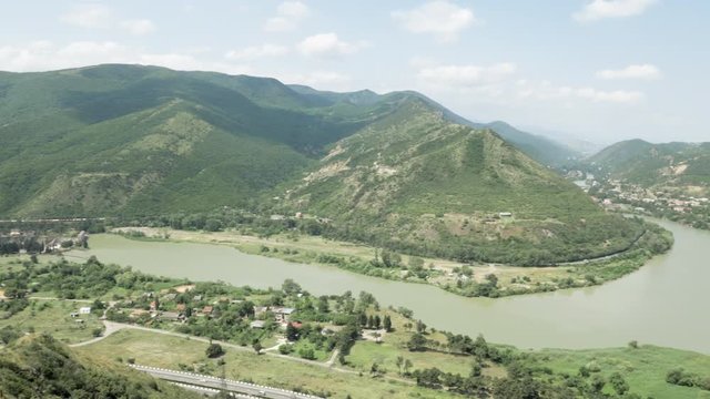 View from georgian orthodox monastery Jvari to Mtskheta in the mountain