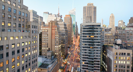 Aerial view of Manhattan from city rooftop