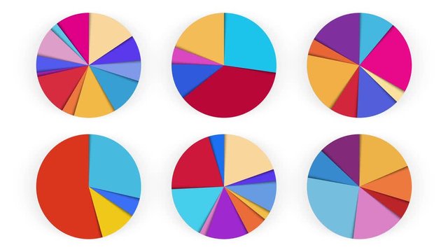 Set of 12 animated pie charts. A luma matte (alpha channel) is included. 