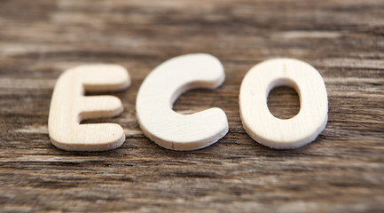 mot éco sur fond de bois