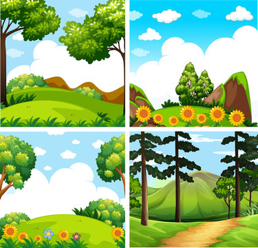 Four background scenes of forest