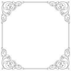 Vintage border frame engraving with retro ornament pattern in antique baroque style decorative design. Vector
