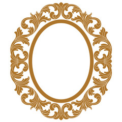 Golden vintage oval graphical frame in antique style. Vector.