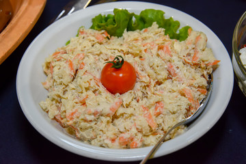 Pasta salad on table