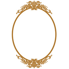 Golden vintage oval graphical frame in antique style. Vector.