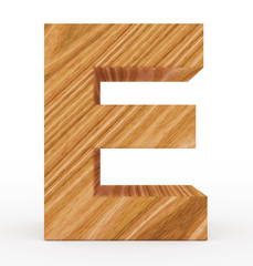 letter E 3d wooden isolated on white