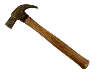Old rusty wooden handled claw hammer