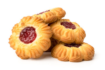 Bunch of cookies with jam on a white, isolated.